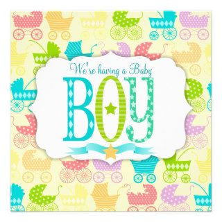 Stroller Chic Baby Boy   Baby Shower Invitation