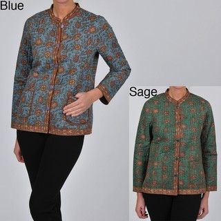 La Cera Women's Plus Size Quilted Floral Print Mandarin Collar Jacket La Cera Blazers & Jackets