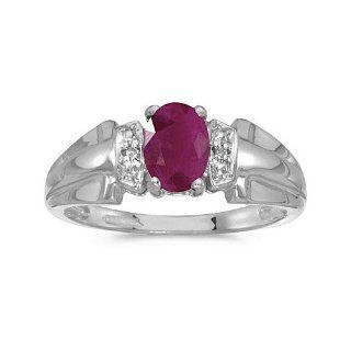 14k White Gold Oval Ruby And Diamond Ring Jewelry
