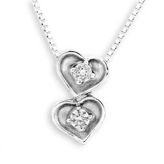 18K White Gold Vintage Style Diamond Accents Double Heart Pendant W/925 Sterling Silver Chain 16" (1/5 cttw, G H Color, VS2 SI1 Clarity) Pendant Necklaces Jewelry