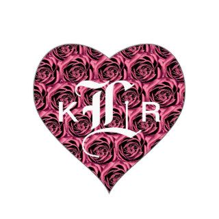 Monogram Letter L Pink Roses Heart Sticker