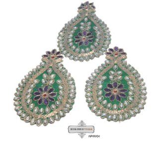 Indian Sewing Dress Appliqus Curtain Drape 2 Pcs. Home Decor Drop Design Decorative Patches Embroidered Appliqu Green
