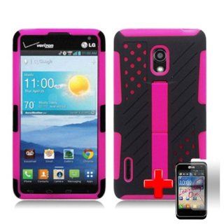 LG Optimus F7 US780 4G LTE (Boost/US Cellular)2 Piece Silicon Soft Skin Ribbed/Perforated Hard Plastic Shell Case Cover, Pink/Black + LCD Clear Screen Saver Protector Cell Phones & Accessories