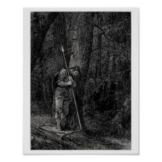 Warrior leaning against a tree poster