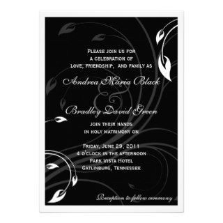 Elegant Black and White Floral Wedding Invitation