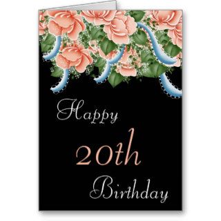 20th Birthday Peach Roses Happy Birthday Card