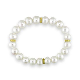 Miadora 14k Gold Pearl and Yellow Sapphire Bracelet (10 11 mm) Miadora Pearl Bracelets