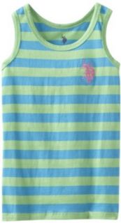 Us Polo Association Girls 7 16 Striped Tank Top, Lime Lory/Marine Teal, 7 Fashion T Shirts Clothing