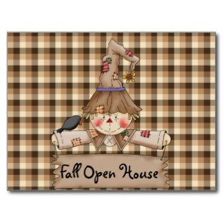 Primitive Country Scarecrow Fall Open House Card Postcards