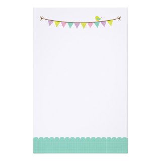 Pastel Colors Patterned Bunting and Cute Bird Customized Stationery