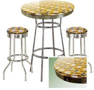 Pittsburgh Steelers 3 Piece Chrome Glass Bar Table Set 2 Swivel Black and Yellow Vinyl Bar Stools  