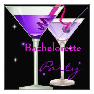 Bachelorette Party Purple Pink Black Martini 3 Custom Announcements