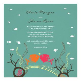 Kissing Fishes Corals Beach Whimsical Cute Wedding Custom Invitation
