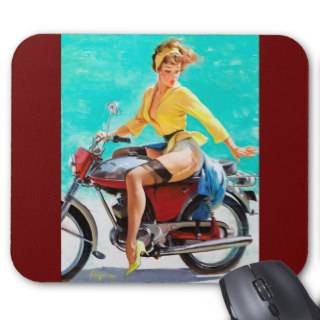 Vintage Motorcycle Rider Gil Elvgren Pinup Girl Mouse Pad