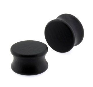 Pair of 3/4" Solid Black Double Flared Carved Organic Wood Ear Plugs Gauges Jewelry