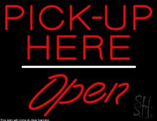 Pick Up Here Script1 Open White Line Clear Backing Neon Sign 24" Tall x 31" Wide