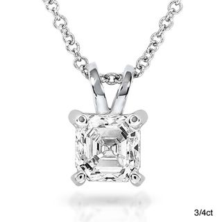 Annello 14k White Gold Asscher Solitaire Diamond Necklace (H I, SI1 SI2) Annello Diamond Necklaces