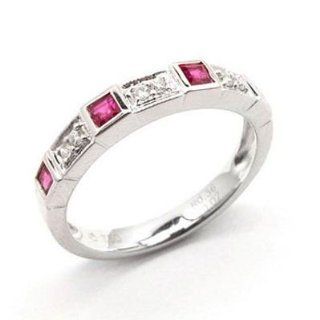 14k White Gold Ruby and Diamond Band Ring Size 6.5 Jewelry