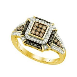 0.53 Carat (ctw) 10k Yellow Gold White, Brown & Black Diamond Ladies Cocktail Fashion Ring Right Hand Rings Jewelry