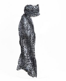 Cheetah Pattern Sheer Polyester Scarf, Black Fashion Scarves