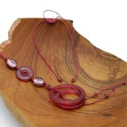 Cotton Rose Pink Fused Glass Rings and Beads Necklace (Chile) Global Crafts Necklaces
