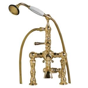 Barclay Products 3 Handle Thermostatic Claw Foot Deck Mounted Tub Faucet with Hand Shower in Polished Brass 7529 ML PB