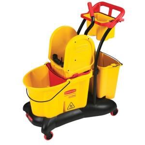 Rubbermaid Commercial Products 35 qt. Yellow WaveBrake Down Press Bucket/Wringer Mopping Trolley RCP 7777 YEL