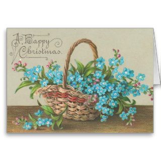 Happy Christmas Basket of Flowers Greeting Cards