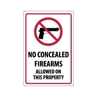 NMC M451P Security Sign, Legend "NO CONCEALED FIREARMS ALLOWED ON THIS PROPERTY", 12" Length x 18" Height, Pressure Sensitive Vinyl, Red/Black on White Industrial Warning Signs