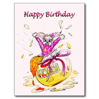 Honey Bunny Happy Birthday fun pink drawing card Postcards