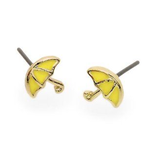 Cute Mini Umbrella Design 7mm Stud Fashion Earrings Gold Yellow Jewelry