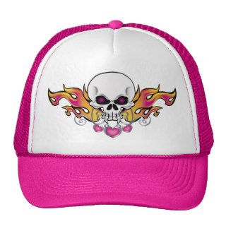 Flaming Skull and Hearts Trucker Hat