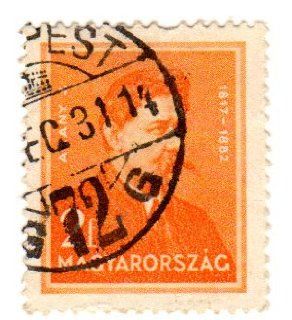 Postage Stamps Hungary. One Single 2f Orange Janos Arany Stamp Dated 1932, Scott #469. 