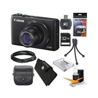 Canon PowerShot S120 12.1 MP CMOS Digital Camera with 5x Optical Zoom and 1080p Full HD Video Ultimate Bundle With 32GB High Speed Card, Extra Battery, HDMI Cable, Card Wallet Case Cleaning Kit, Tripod & Reader  Point And Shoot Digital Camera Bundles 