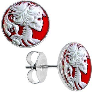 White Skeleton Cameo Stud Earrings Body Candy Jewelry