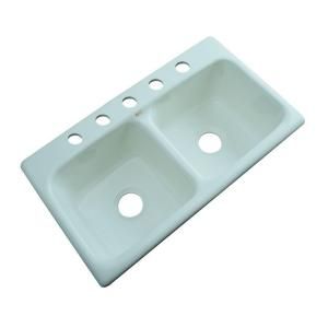 Thermocast Brighton Drop in Acrylic 33x19x9 in. 5 Hole Double Bowl Kitchen Sink in Seafoam Green 34544