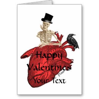Gothic skeleton & heart valentines day greeting cards