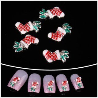 BTArtbox 100PCS 3D Red White Acrylic Nail Art Shiny Rhinestones Christmas Gift Socks Reusable DIY Decorations  Nail Decals  Beauty