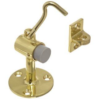 Rockwood 472.3 Brass Door Stop with Keeper, #12 x 1 1/4" FH WS Fastener with Plastic Anchor, 2 1/2" Base Diameter x 3 3/4" Height, Polished Clear Coated Finish