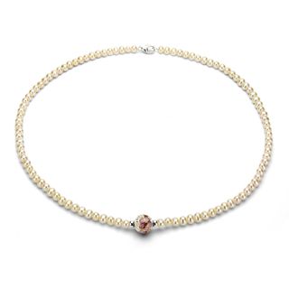 DaVonna Silver White FW Pearl and Cloisonne Necklace (4 5 mm) DaVonna Pearl Necklaces