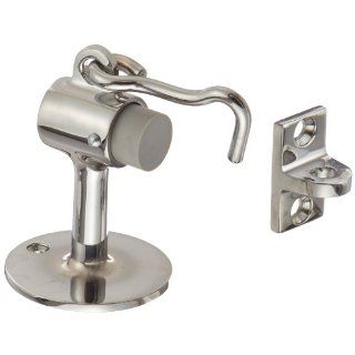 Rockwood 473.26 Brass Door Stop with Keeper, #8 x 3/4" OH SMS Fastener with Plastic Anchor, 2 1/2" Base Diameter x 3 3/4" Height, Polished Chrome Plated Finish