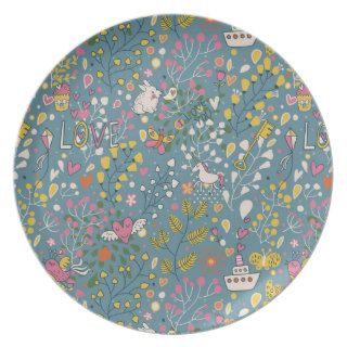 Abstract romantic pattern with cartoon dinner plates
