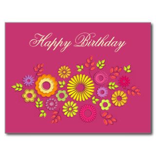 Colorful summer floral Happy Birthday Postcard