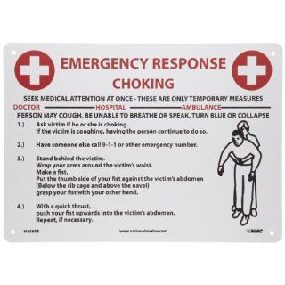 NMC M458RB Choking Response Sign, Legend "CHOKE EMERGENCY RESPONSE", 14" Length x 10" Height, Rigid Polystyrene Plastic, Red/Black on White Industrial Warning Signs