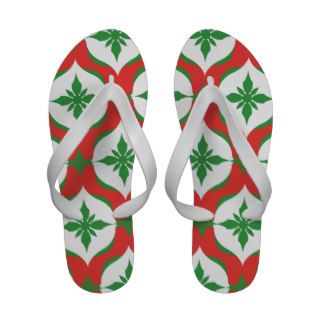 Red and Green Floral Christmas Pattern Flip Flops