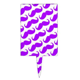 Funny Trendy Purple Neon Mustache Pattern Cake Picks