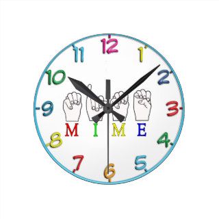 MIME ASL FINGERSPELLED NAME SIGN ROUND WALL CLOCKS
