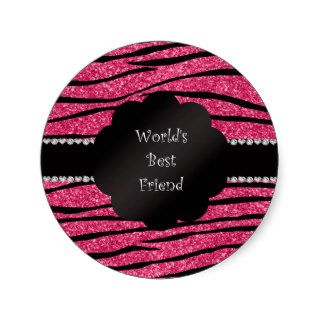 World's best friend pink glitter zebra stripes stickers