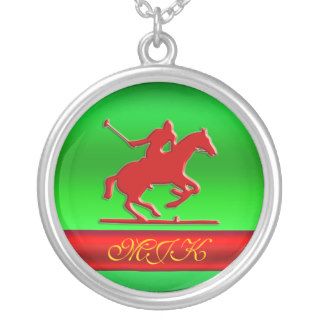 Monogram Embossed Polo Rider, red metal effect Personalized Necklace