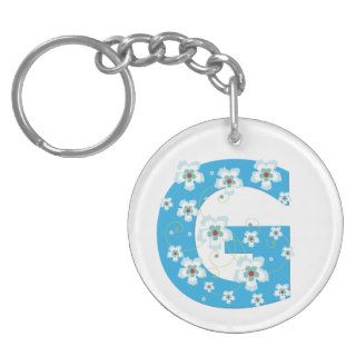 Monogram initial letter G blue hibiscus flowers Round Acrylic Key Chain